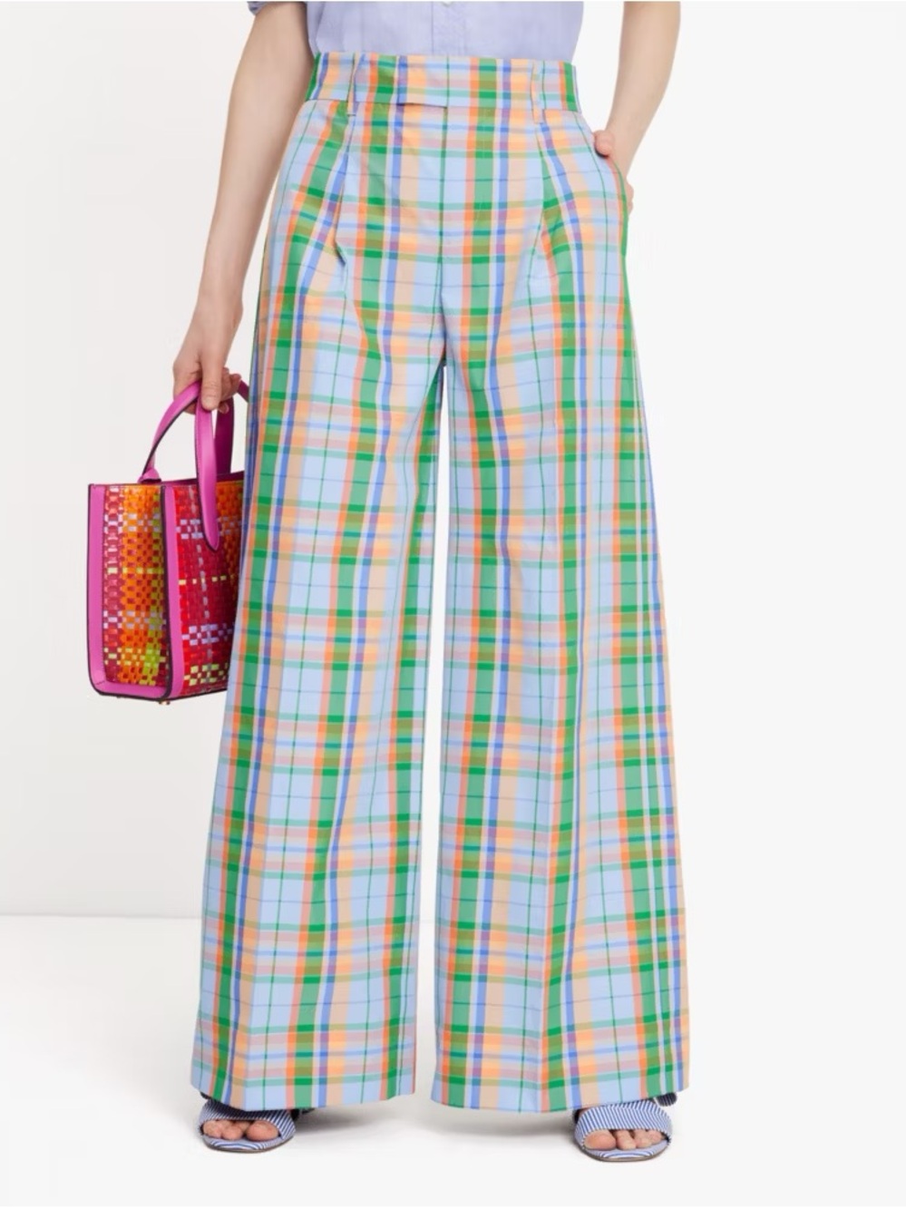 Kate Spade Sunshine Madras Pants Wide-Leg Plaid, XS S M